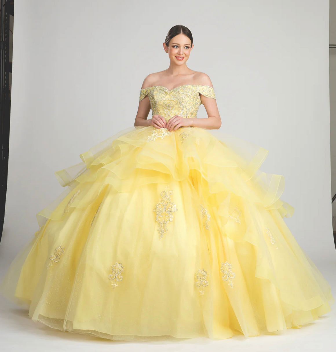 Fies10264 Yellow tier quince Dress