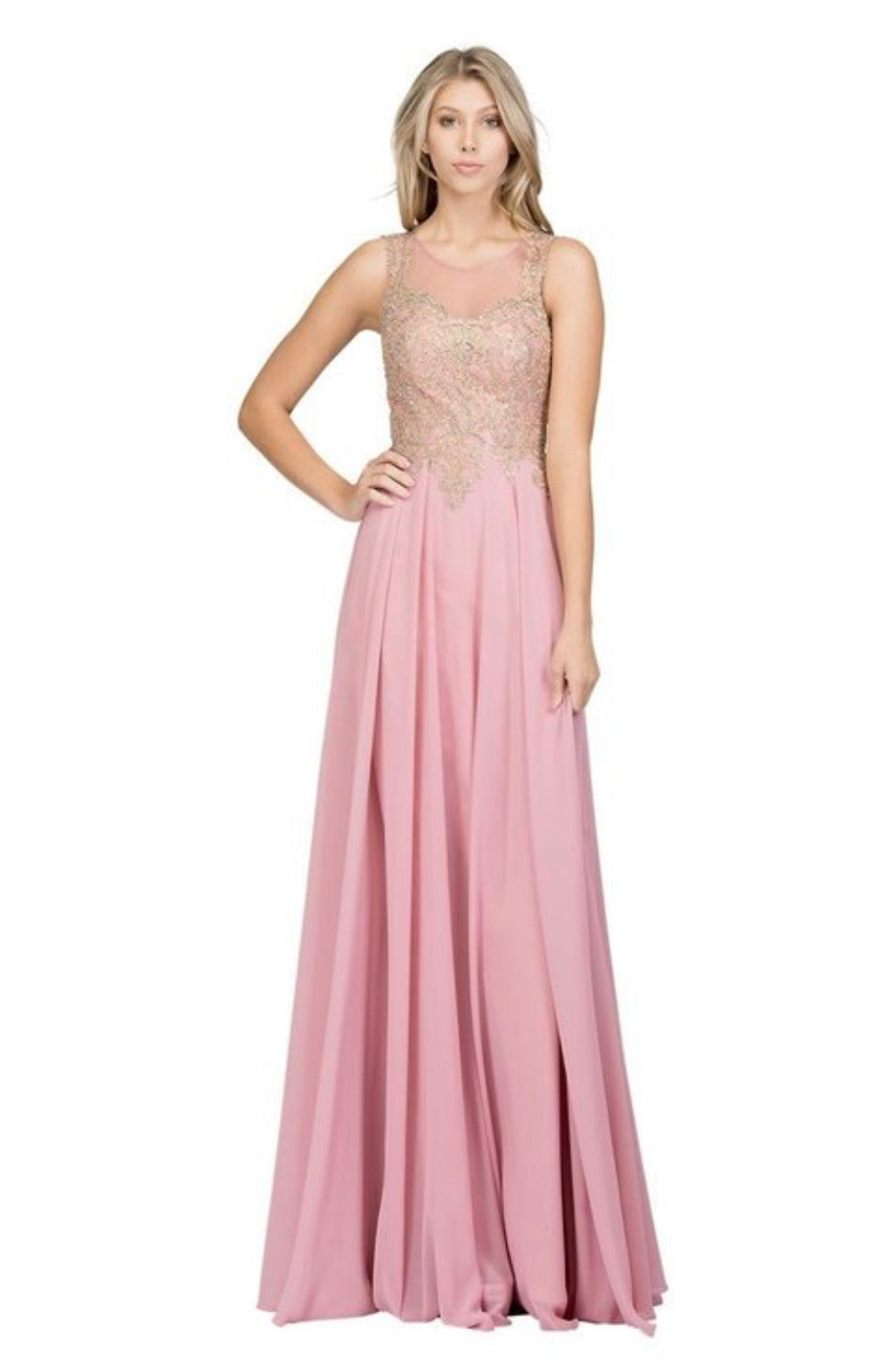 Lily’s Rose gold chiffon Gown CH9156