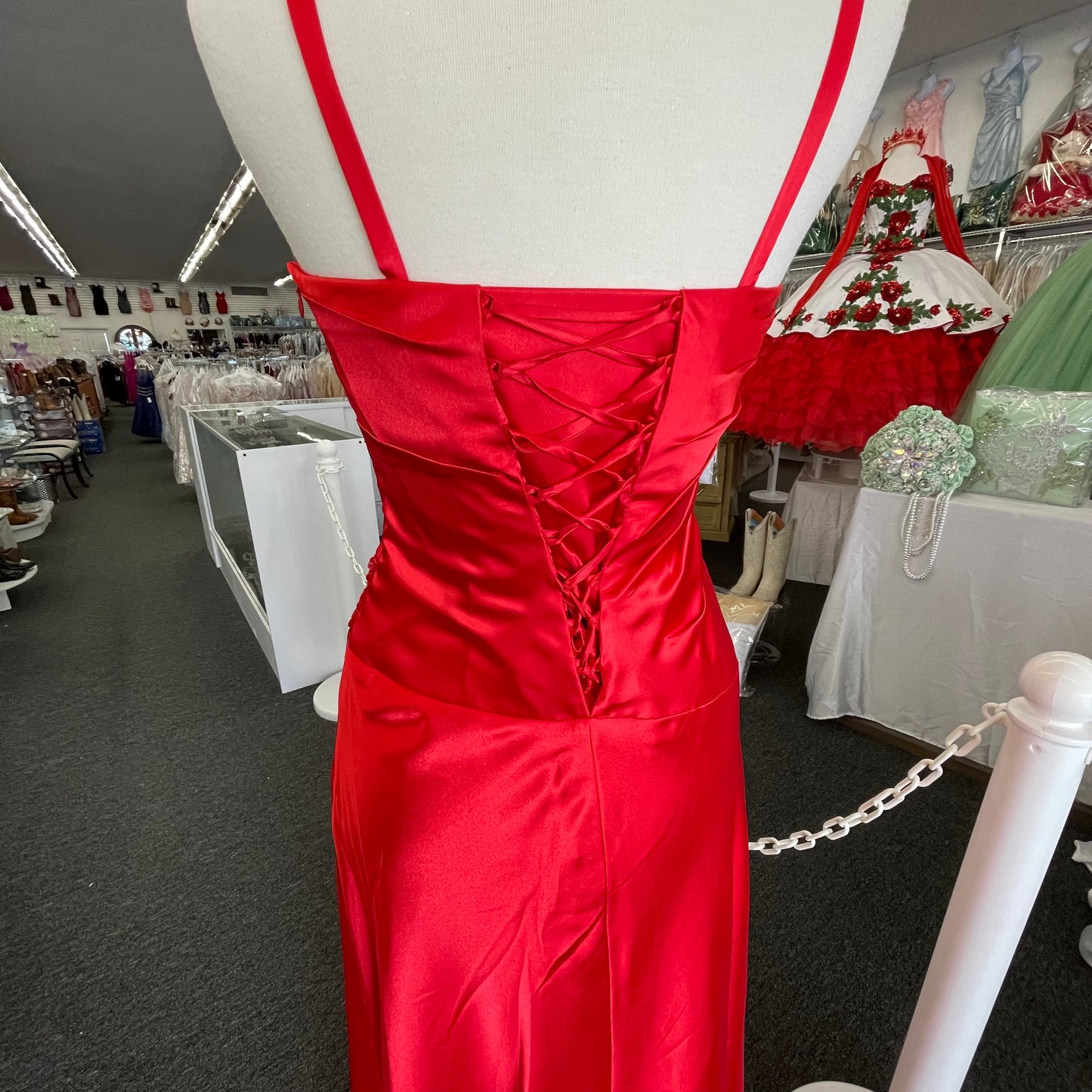 #FA606 Lily’s Satin True Red Gown