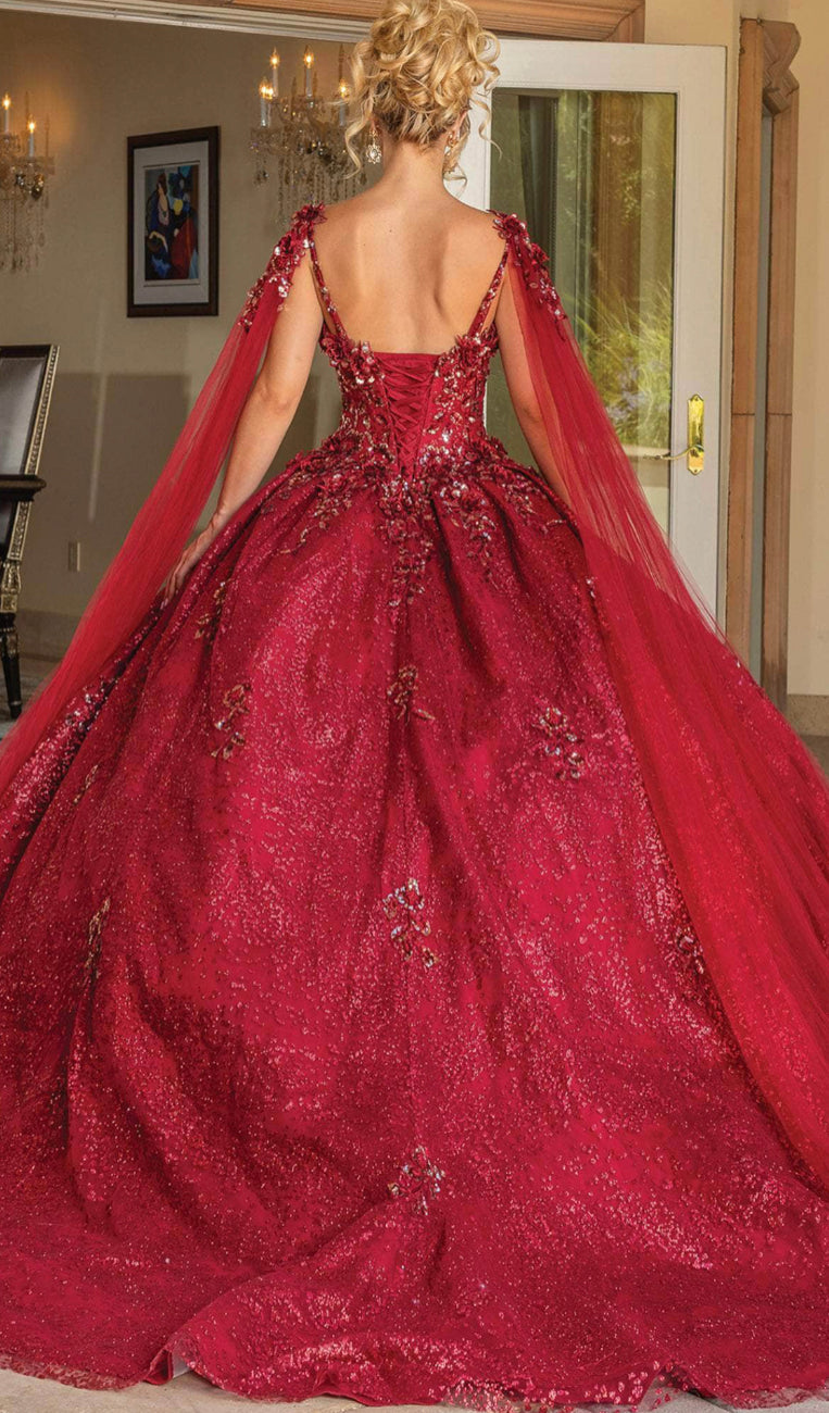 #1764 Lily’s Burgundy V-Neck Ball Gown