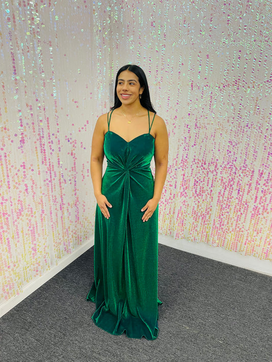 Lily’s Emerald Spaghetti cross back Evening Gown FIES4221