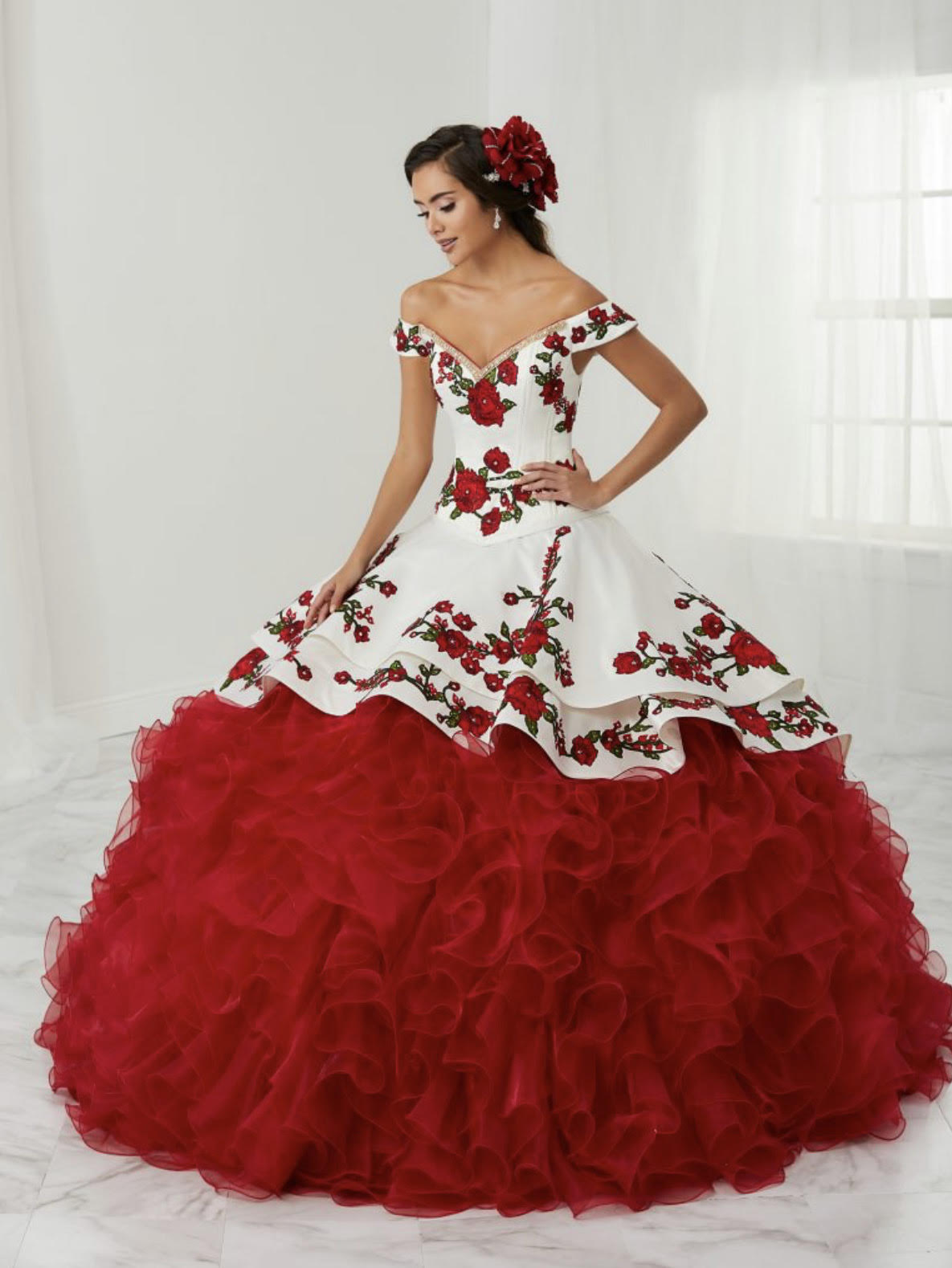 LA GLITTER #24081 Lily's Red Charro Quinceanera Dress