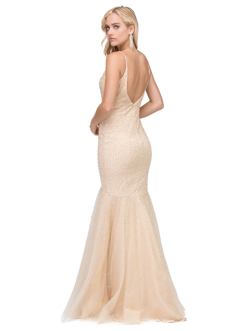 Lilys champagne Beaded to Bottom Evening Dress DQ2437