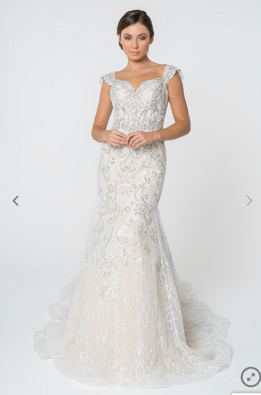 Lily’s ivory /champagne Jewel and Embroidery Embellished Mesh Wedding Gown GL2822