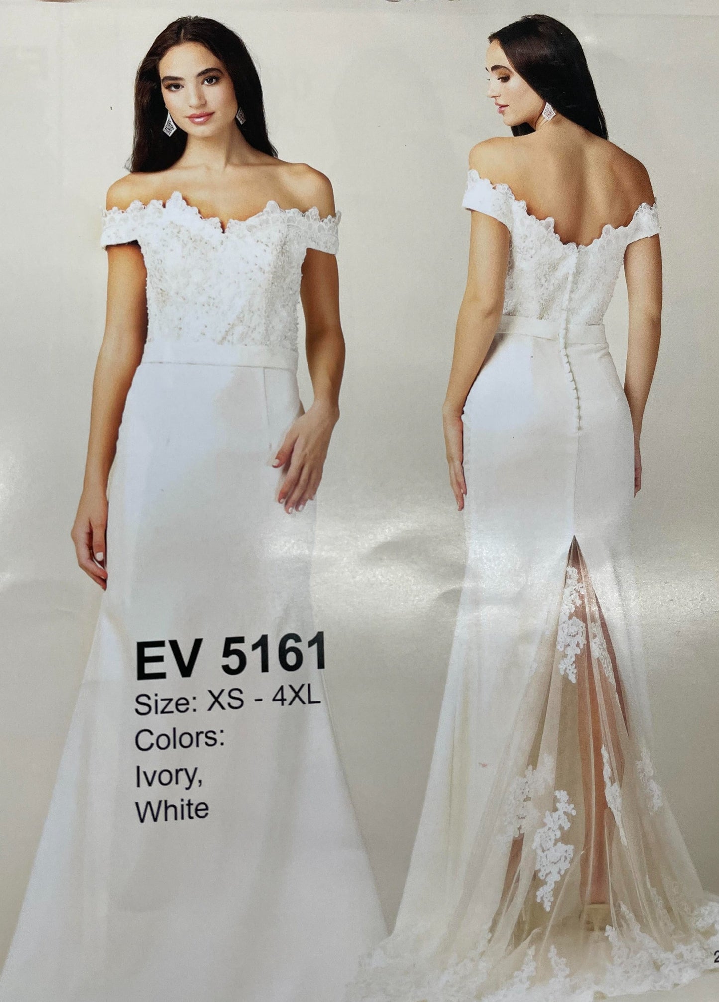 Lily's bridal off white Off the shoulder gown with lace slit in back EV5161