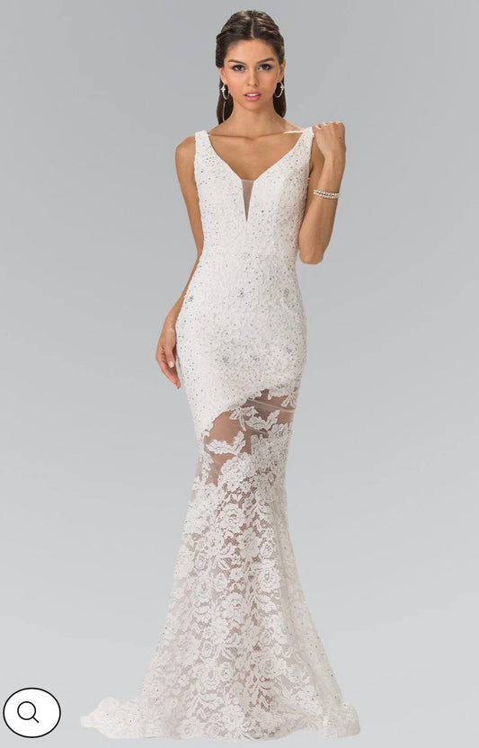 Lily’s Ivory long sleeveless  illusion cutout lace dress GL2249