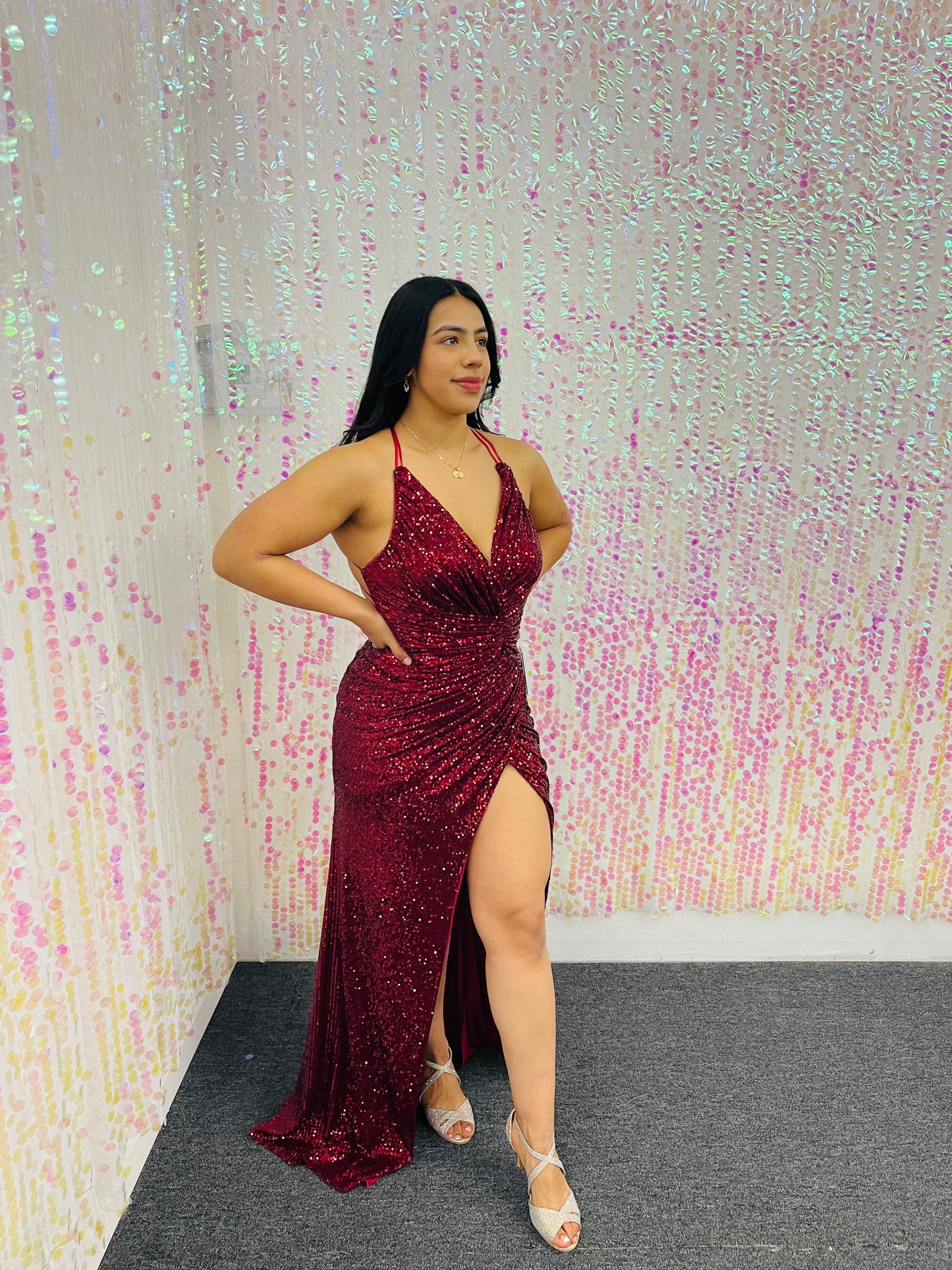 Lily's Burgundy Sequin Dress with Slit cd5345