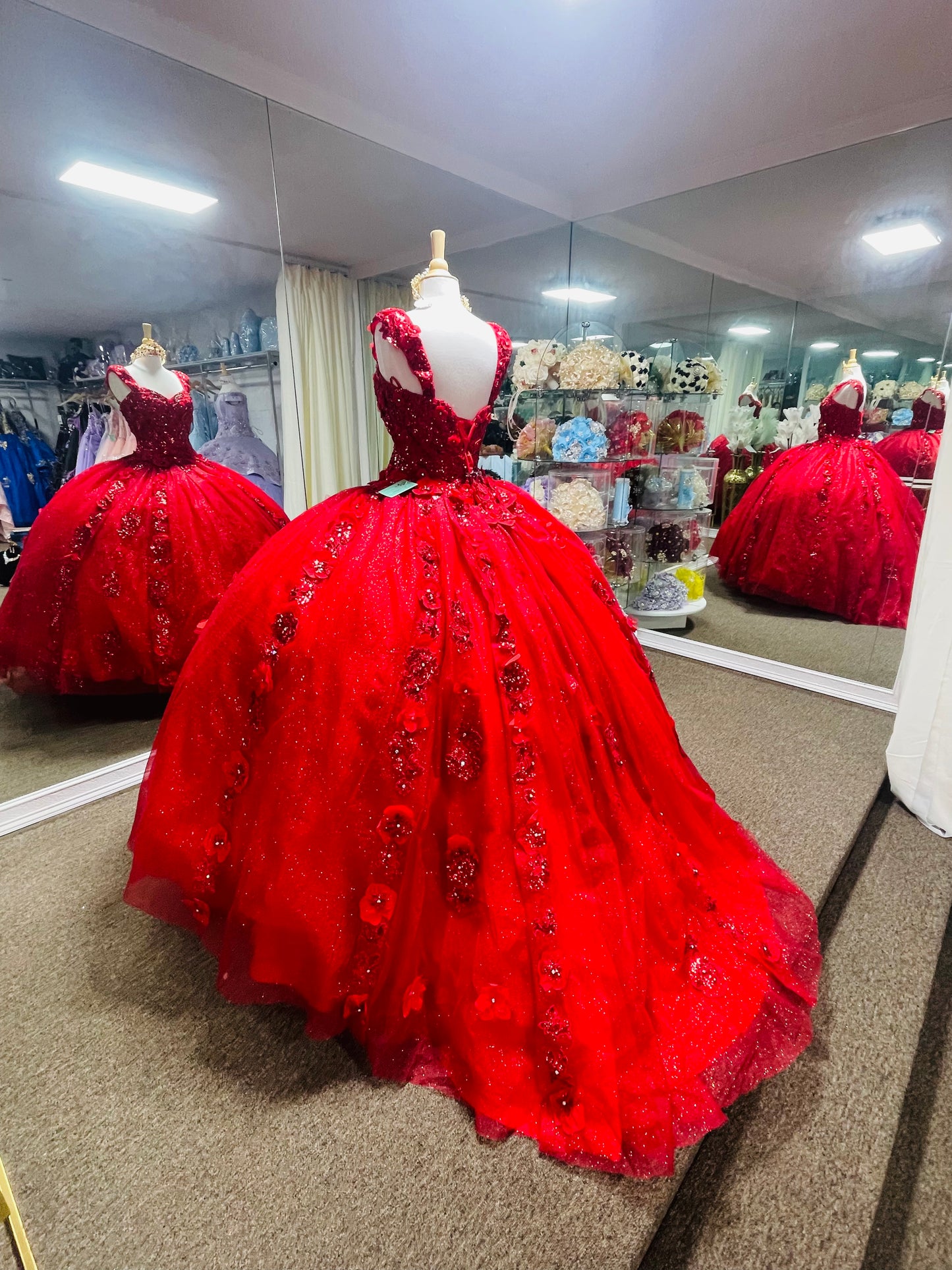 Lily’s Red Floral Quince Dress MQLK171