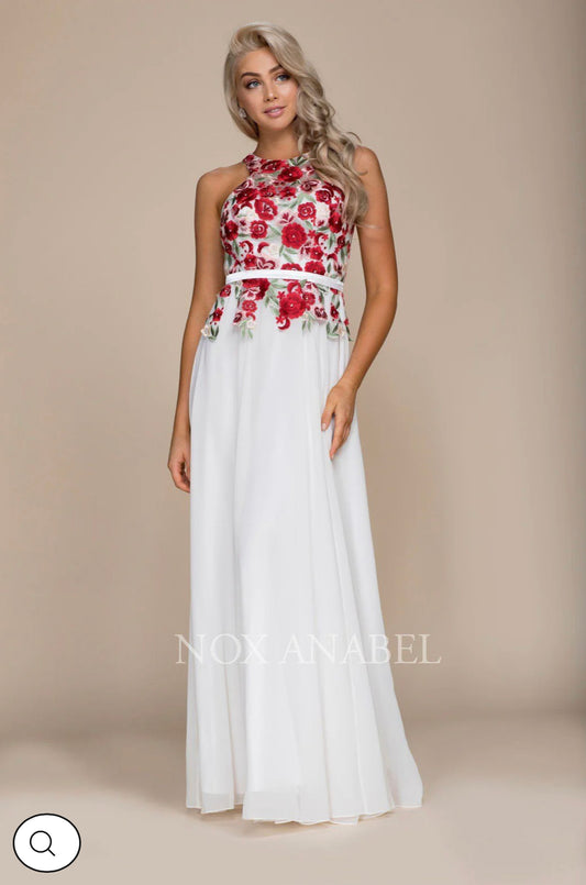 Lily’s white/floral top Open back red floral embroidered bodice NX8275