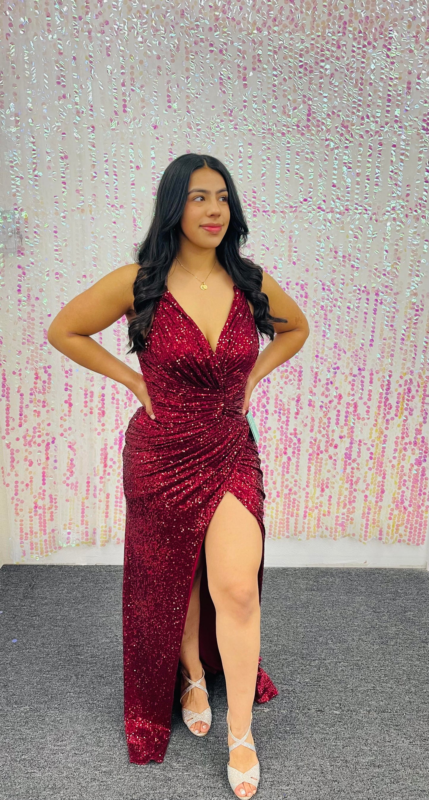 Lily's Burgundy Sequin Dress with Slit cd5345