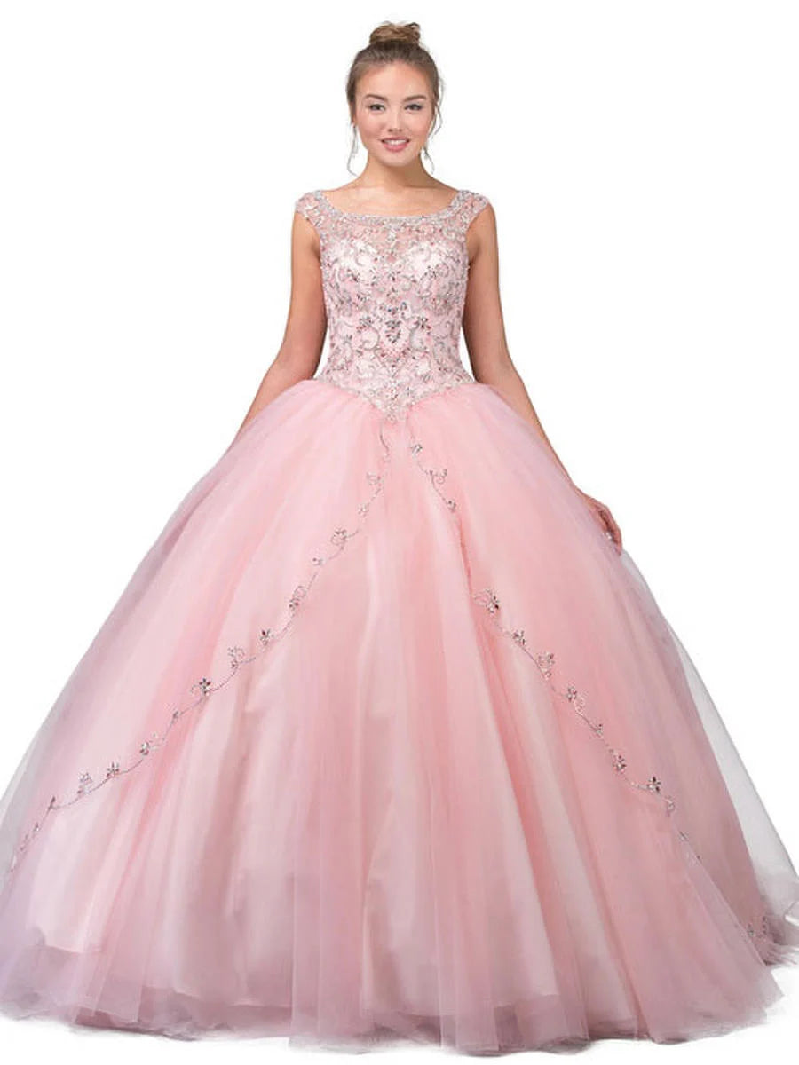 DQ1267  Lily's Pink High neck Lace Ball gown