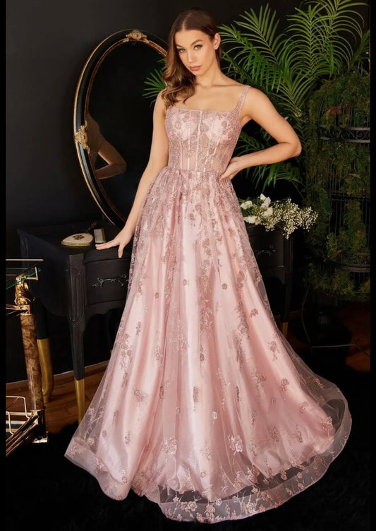 Lily’s Rose Gold Glitter Print Sleevless Gown #J840