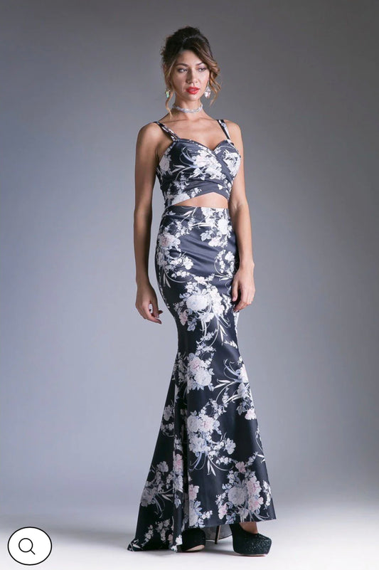 Lily’s Floral Print Long Fitted Gown #CF156