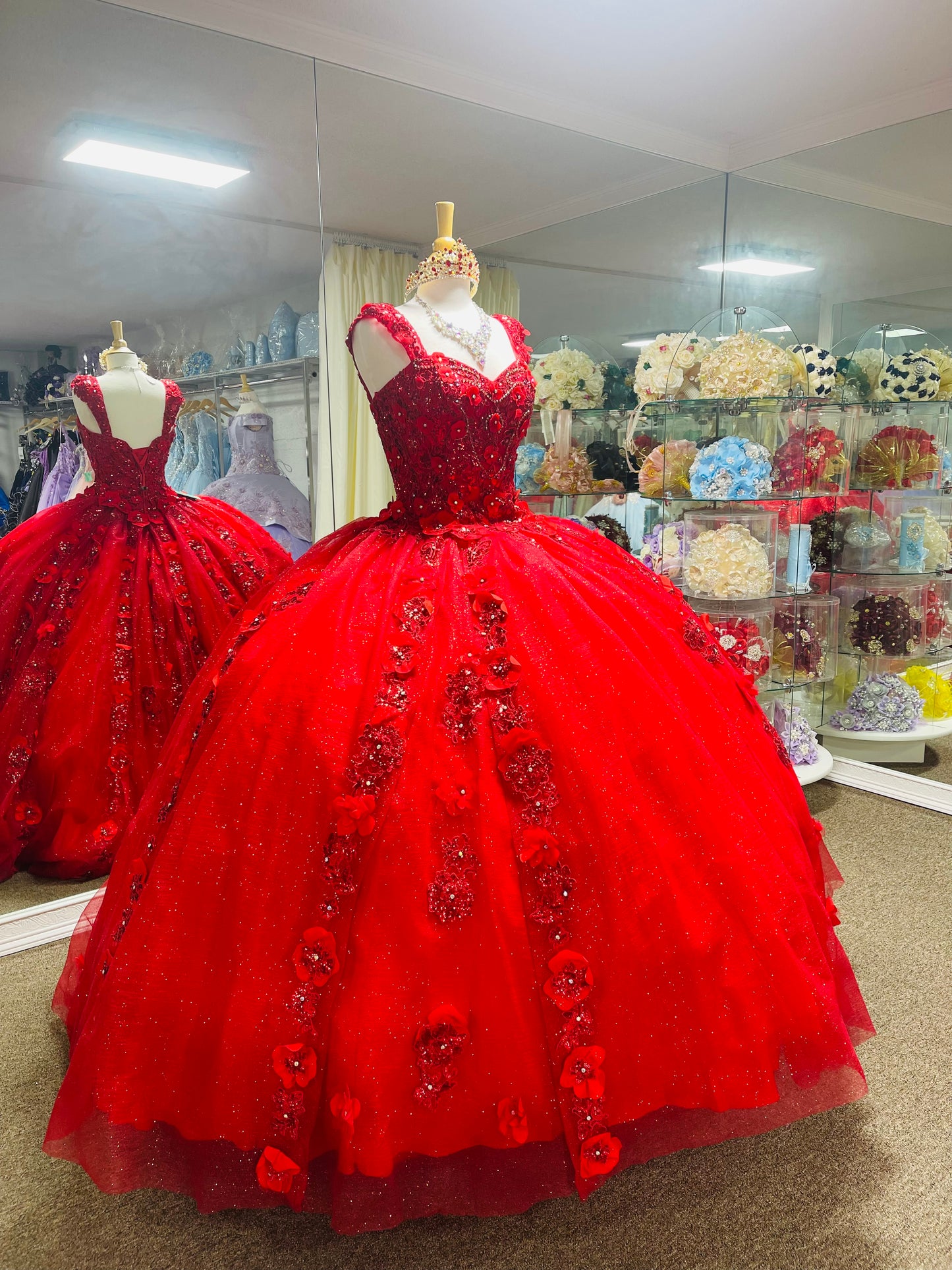 Lily’s Red Floral Quince Dress MQLK171