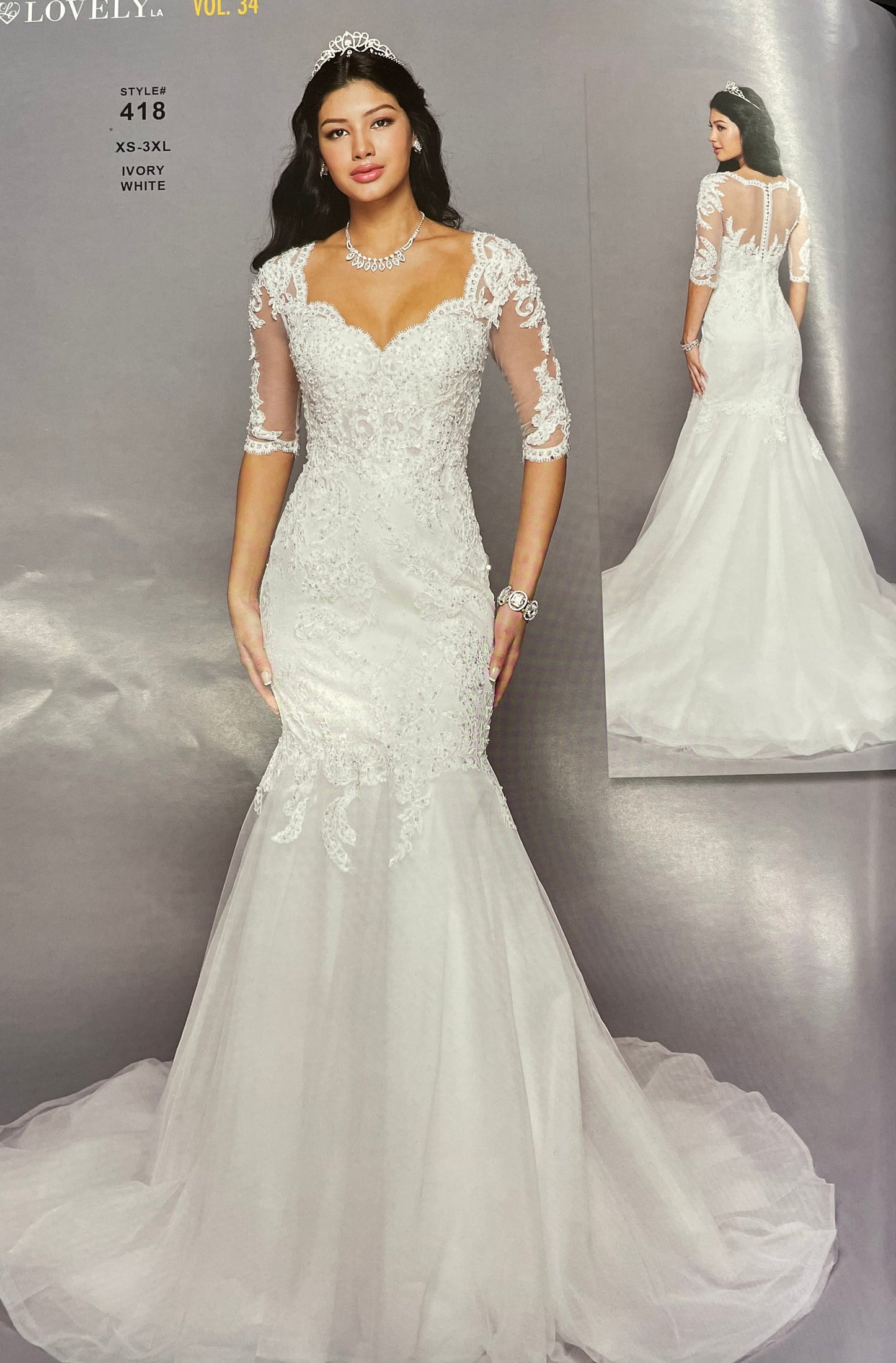 Lily's lace long sleeve with flare wedding dress #LovlyW418