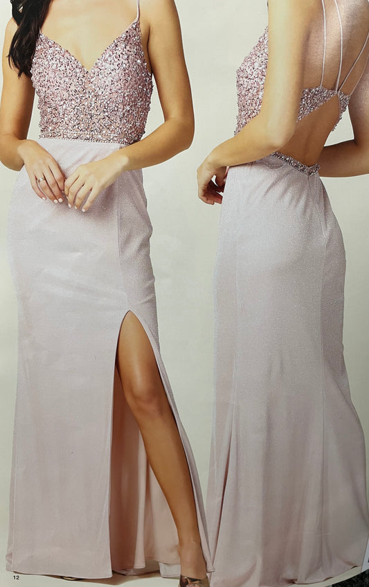 Lily's Embellished Top Fitted Prom Dress EV5212