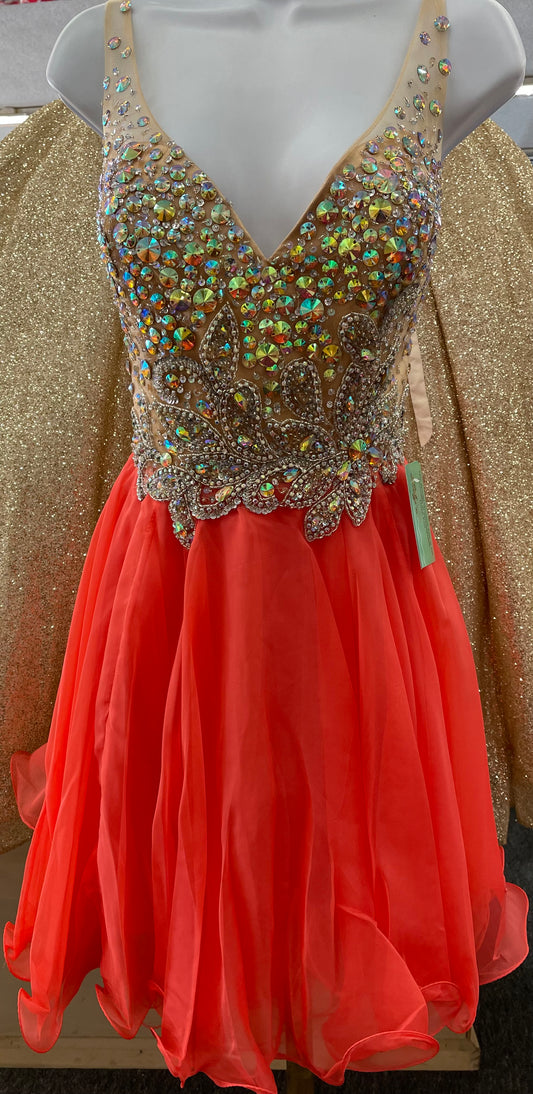 Lily's Beaded coral/champagne cocktail/dama dress FIE25064