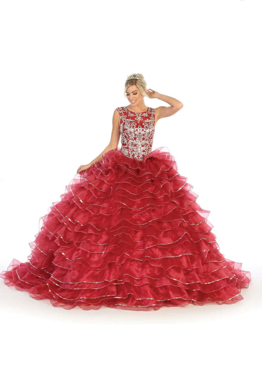 LK-125 Lily's Red Tiered Quinceañera Ball Gown