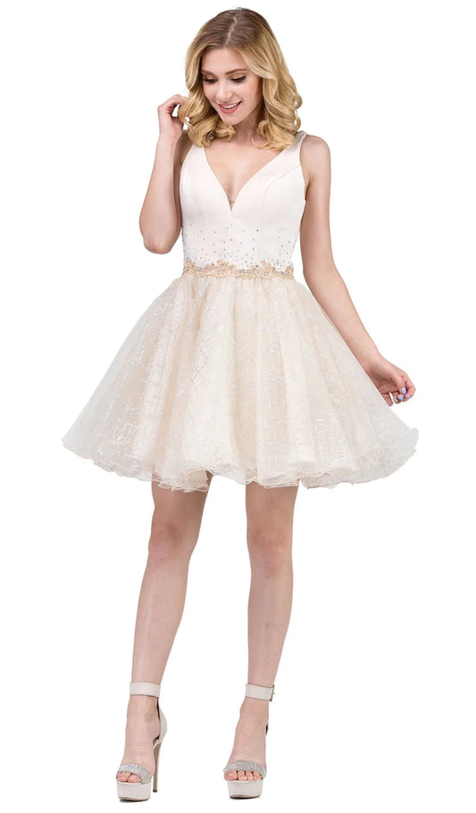 Lily's Crystal Beaded Lace A-line Homecoming Dress DQ3019