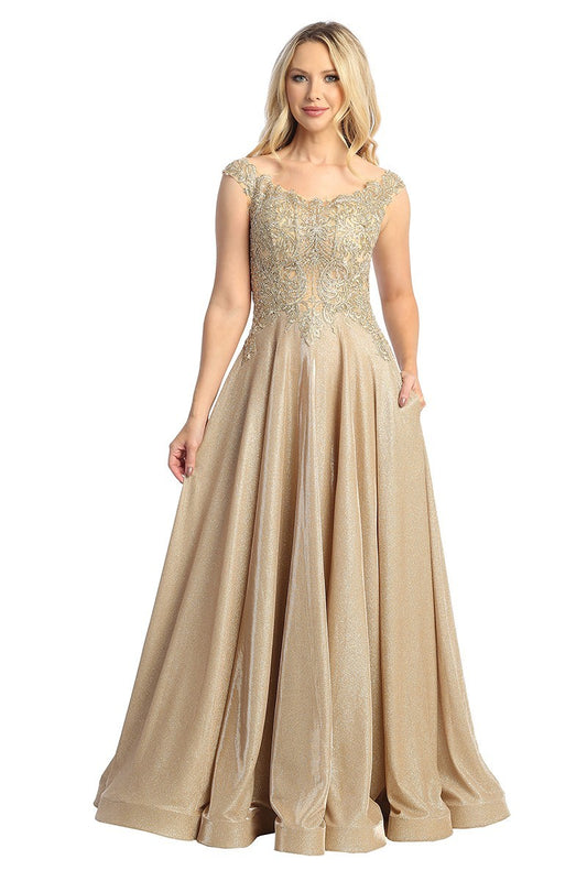 Lily's Champagne Lace Top A-line Evening Gown LT7767