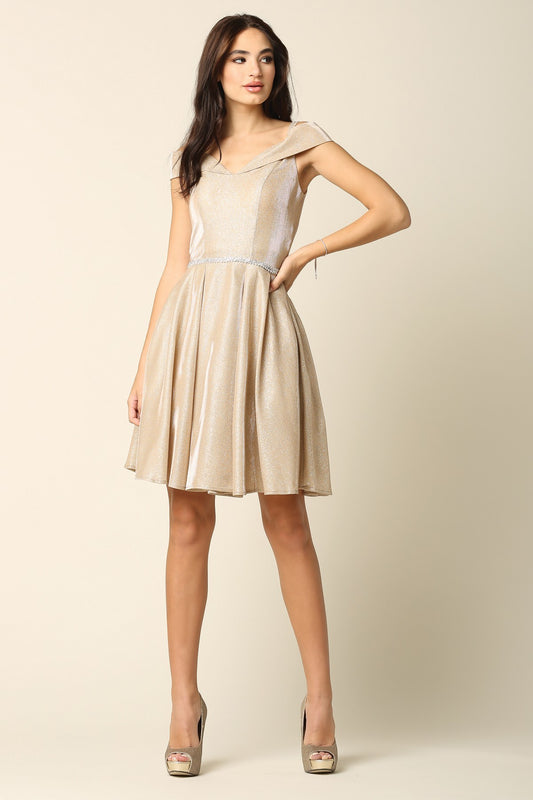 Lily's Champagne Off Shoulder Cocktail Dress EV3371