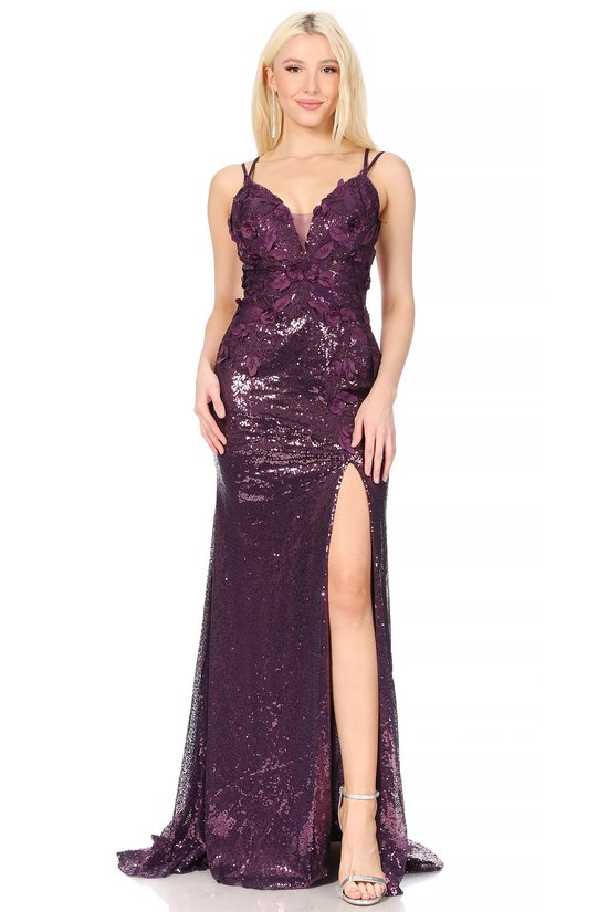 Lily's Sequin Fitted Dress in deep purple SAB33054