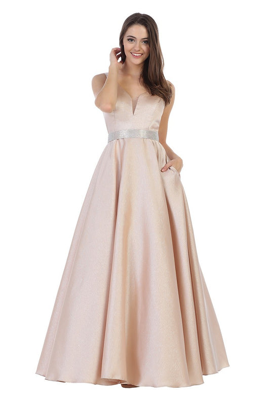 Lily's Light Mocha CY1620 Belted A-line Prom/Evening Gown