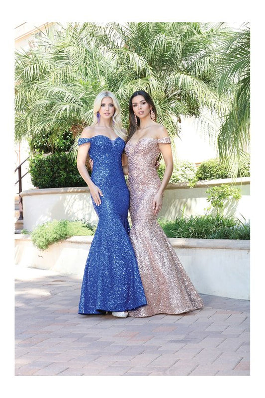 Lily's Sequined Mermaid Prom Dress in Royal Blue DQ4095