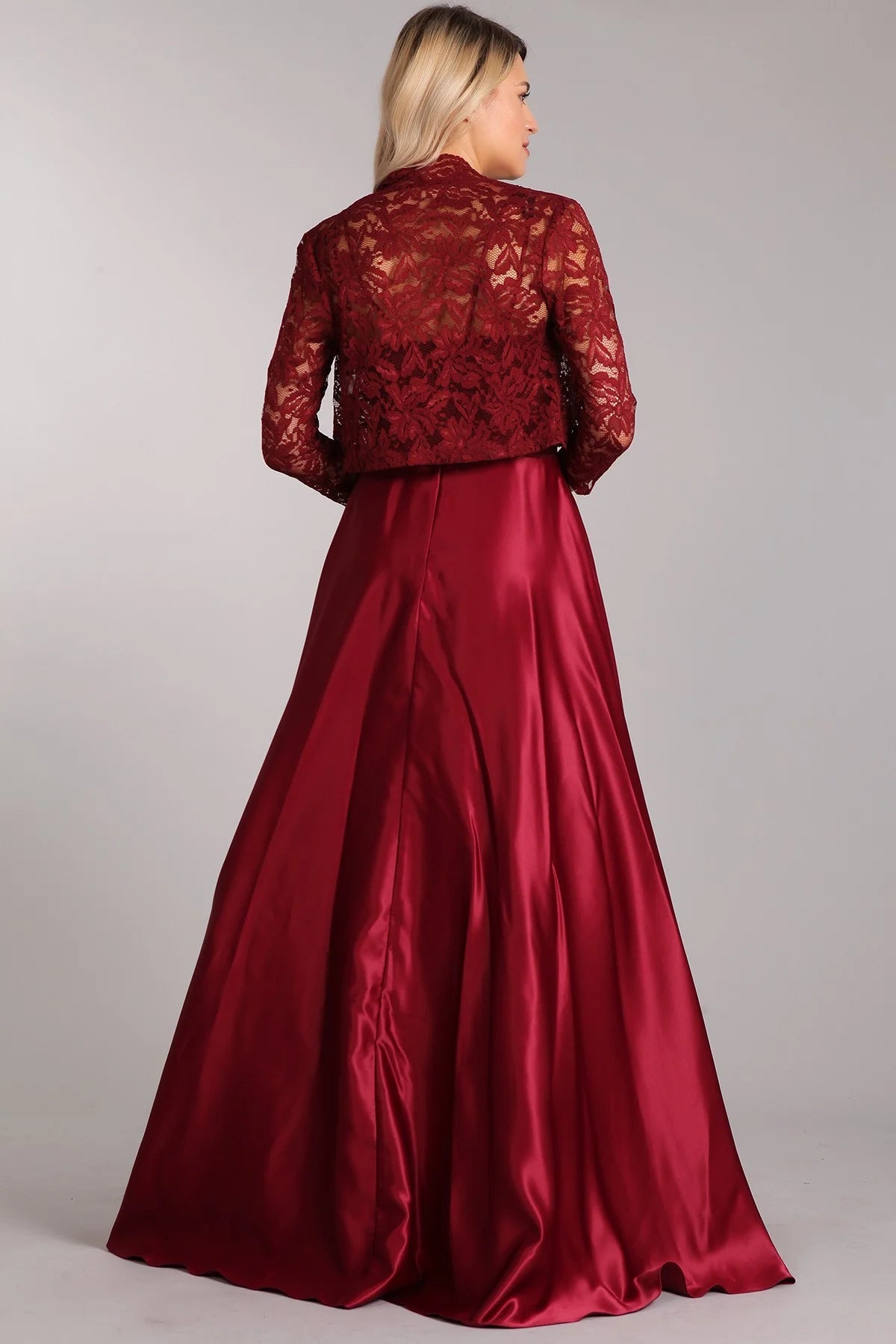 Lily's Burgundy FIE5403 A-line Satin/Lace Dress