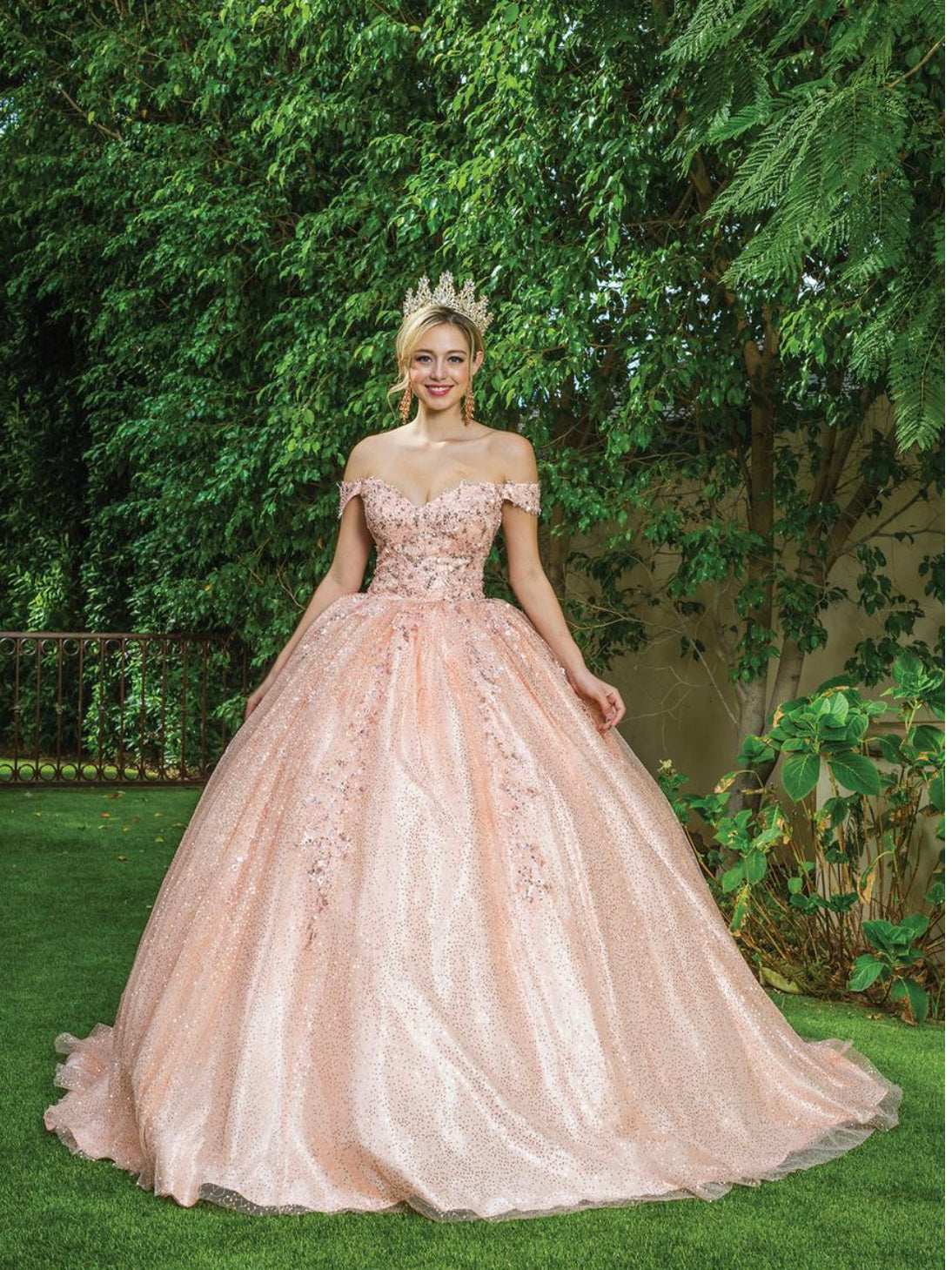 DQ 1595 Lily's Off the shoulder pink Quince ball gown