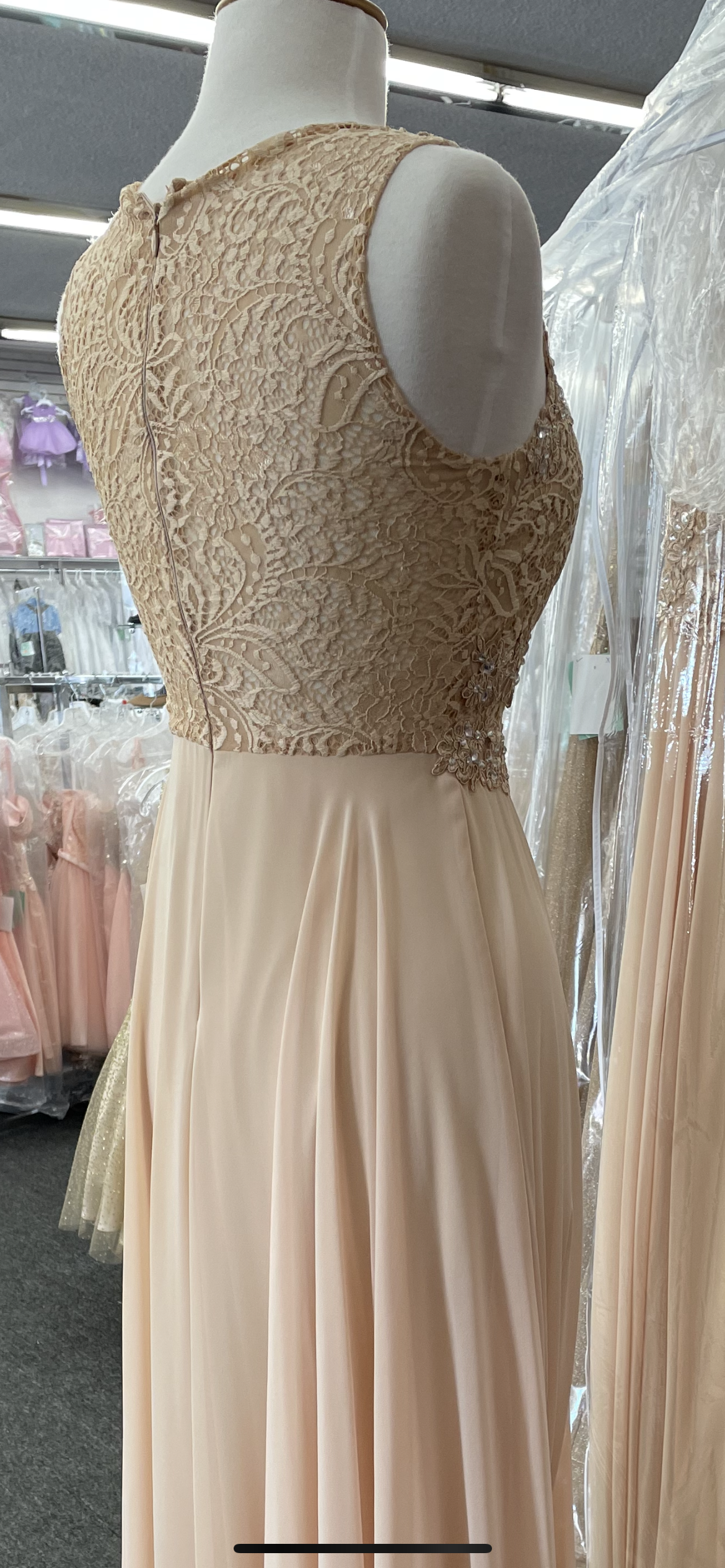 Lily's Champagne Lace and Chiffon Gown FIE9059