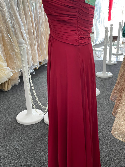 Lily’s chiffon dark red strapless long dress