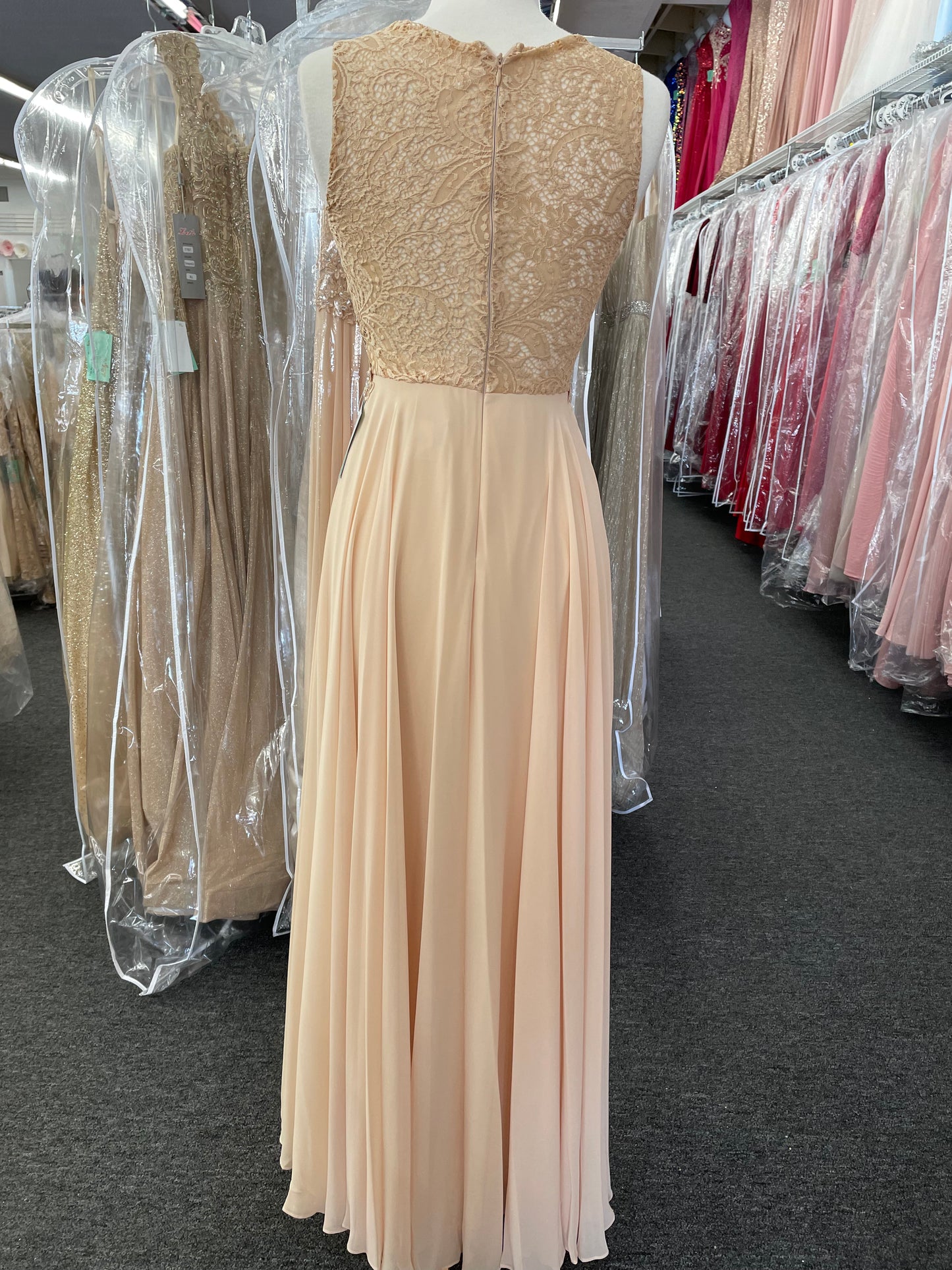 Lily's Champagne Lace and Chiffon Gown FIE9059