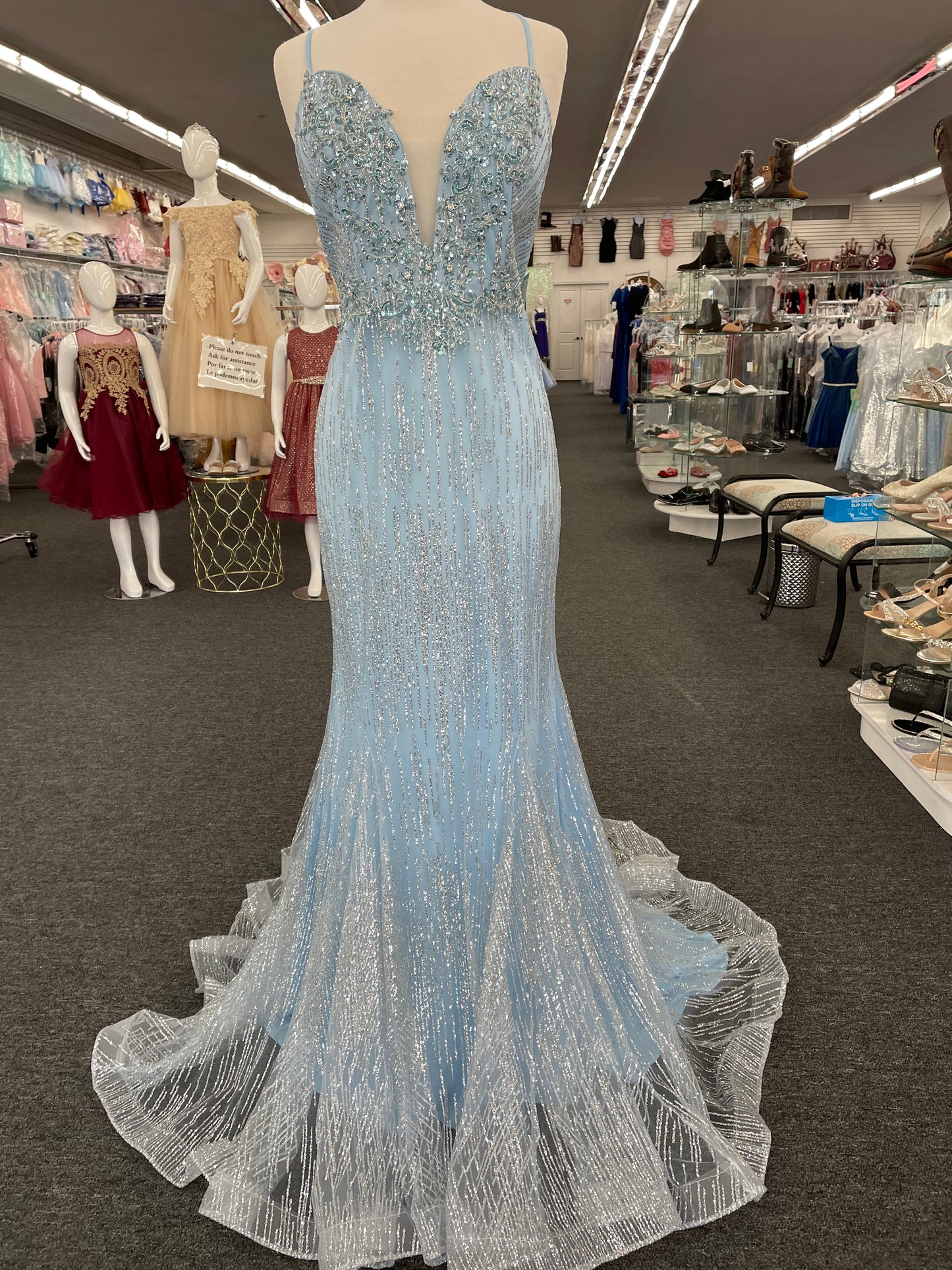 Lily's Baby blue/silver Fies10258 long mermaid style dress