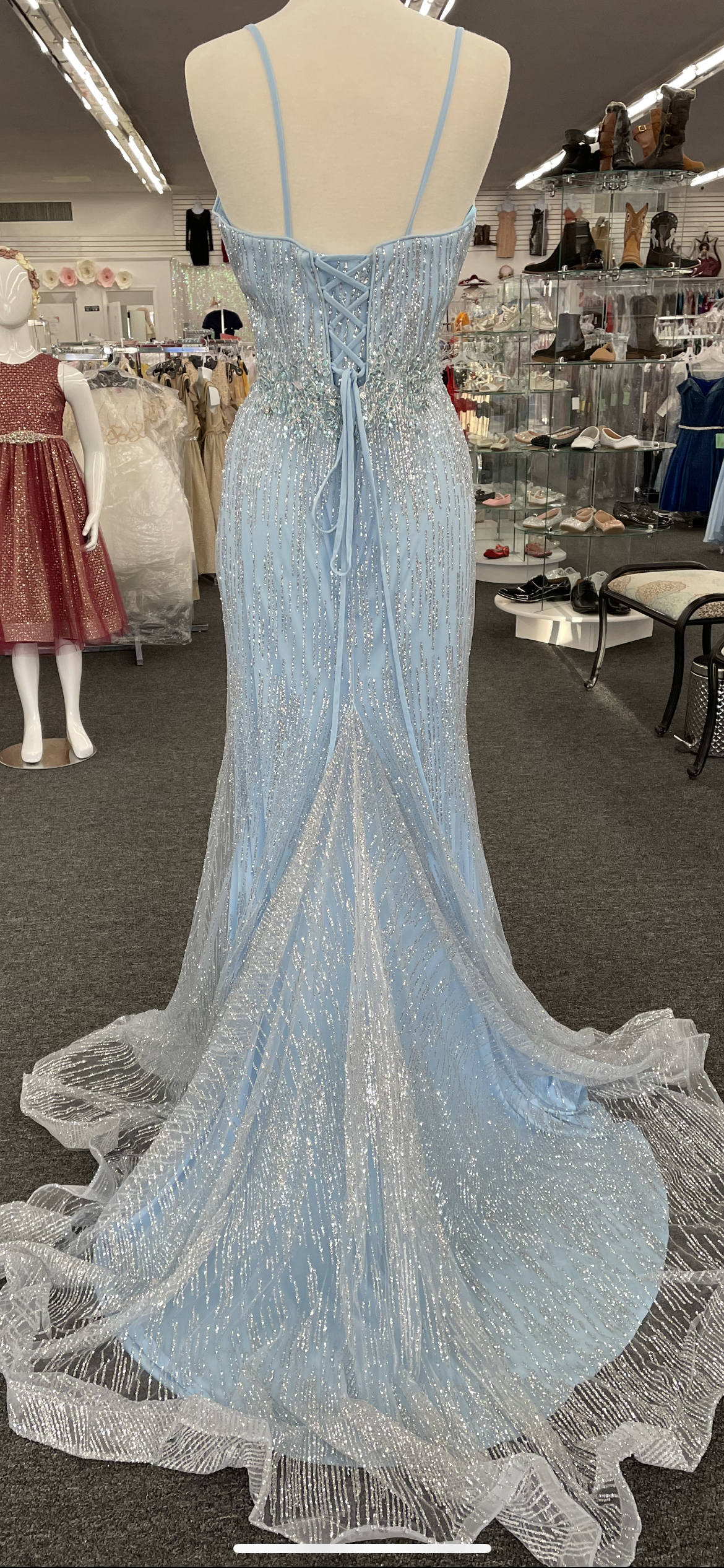 Lily's Baby blue/silver Fies10258 long mermaid style dress