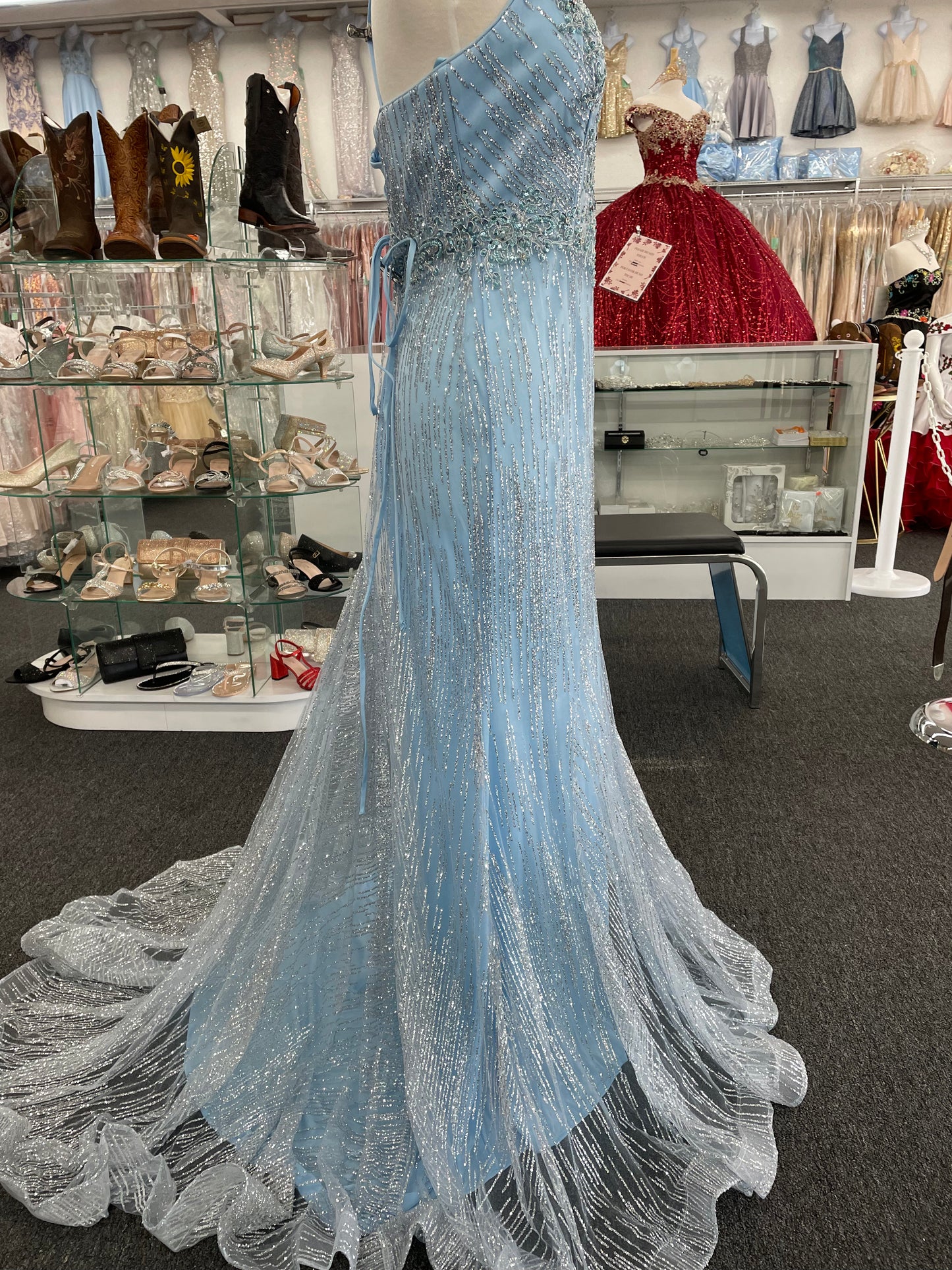 Lily's Baby blue/silver Fies10258 long mermaid style dress