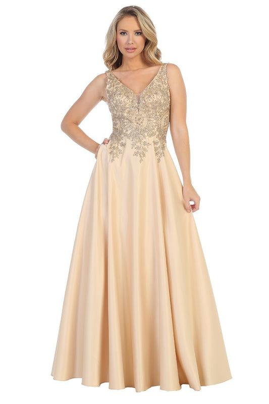 Lily's champ/gold Sleeveless A-line Evening Gown LT7526