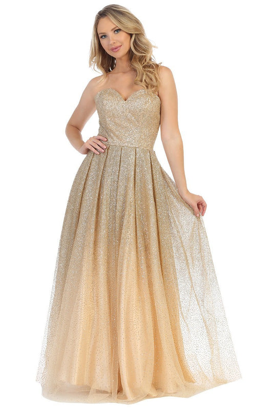 Lily's Romantic Tulle Gold Evening Gown LT7508