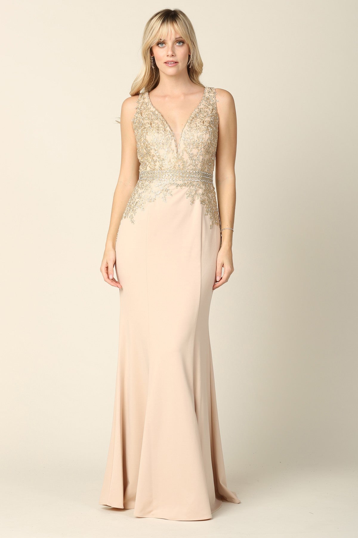 Lily's Champagne Fitted Evening Gown EV5225