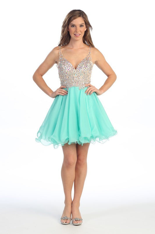 Lily's Mint FIE25064 Beaded Bodice Short Cocktail/Dama Dress