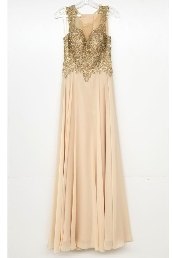 Lily's Gold Chiffon Evening Gown CHF9156